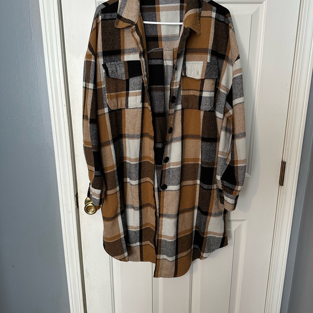 Ava & Viv Brown Plaid Teddy Jacket